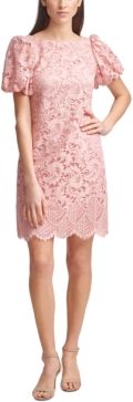 Petite Lace Puff-Sleeve Shift Dress