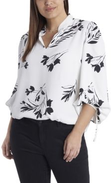 Plus Size Long Sleeve Floral Whisps Blouse with Ties