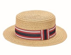 Paper Braid Boater with Striped Grosgrain Knot Band Adjustable Stay-Put Closure Hat