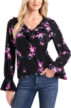 Floral-Print Ruffled Top