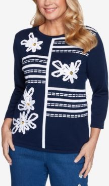 Missy Lazy Daisy Ribbon Floral Applique Sweater