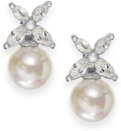 Sterling Silver Organic Man-Made Pearl Butterfly Stud Earrings