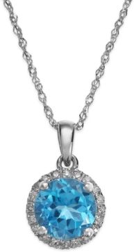 Blue Topaz (1-1/2 ct. t.w.) and Diamond Accent Pendant Necklace in 14k White Gold