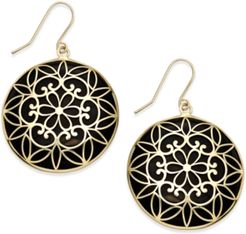 Onyx Decorative Medallion Drop Earrings (23mm) in 14k Gold