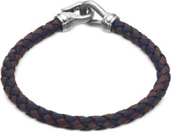 Woven Black and Brown Leather Bracelet in Stainless Steel, Created for Macy's