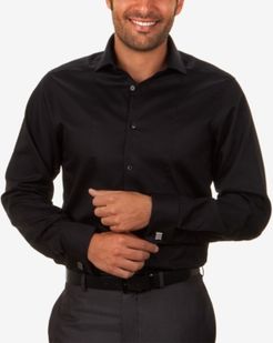 Steel Men's Slim-Fit Non-Iron Performance Herringbone French Cuff Dress Shirt