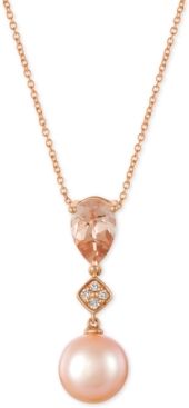 Peach Morganite (9/10 ct. t.w.), Pink Cultured Freshwater Pearl (10mm) and Diamond Accent Pendant Necklace in 14k Rose Gold