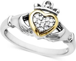 14k Gold and Sterling Silver Ring, Diamond Accent Claddagh