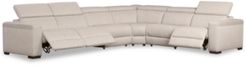 Nevio 6-Pc. Fabric "L" Shaped Sectional Sofa with 3 Power Recliners and Articulating Headrests, Created for Macy's