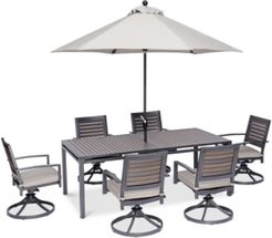 Marlough Ii Outdoor Aluminum 7-Pc. Dining Set (84" x 42" Dining Table and 6 Swivel Rockers) with Sunbrella Cushions, Created for Macy's