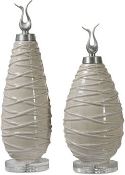 Romeo Crackled Light Gray Finials, Set of 2