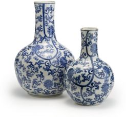 Blue and White Lotus Flower Straight Collar Vase - Set of 2