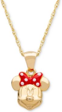 Children's Minnie Mouse 15" Pendant Necklace with Enamel Bow in 14k Gold