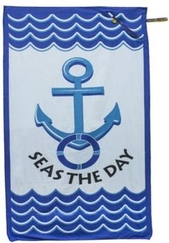 Premium Beach Towel with Zipper Pocket Super Absorbent Soft Lightweight Compact Eco-friendly Anti-bacterial Travel Accessory Seas The Day Navy By MinxNY Bedding