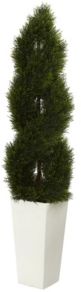 5.5' Double Pond Cypress Spiral Topiary Artificial Tree in White Tower Planter Uv Resistant