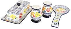 Luxembourg 4 Piece Ceramic Accessory Set Hand Painted Stoneware