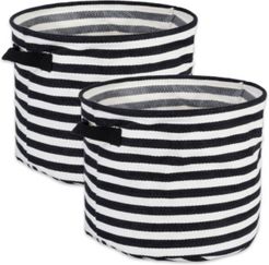Herringbone Woven Cotton Laundry Bin Stripe, Round, Set of 2