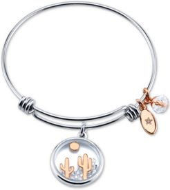 Crystal Dessert Scene Charm Bangle Bracelet in Stainless Steel and Rose Gold-Tone Silver Plated Charms