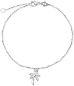 Palm Tree Charm Chain Ankle Bracelet in Sterling Silver