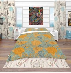 Designart 'Flower Pattern Botanic Texture' Bohemian and Eclectic Duvet Cover Set - Queen Bedding