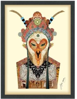 'Beijing Opera Mask 1' Dimensional Collage Wall Art - 25" x 19"