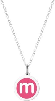 Mini Initial Pendant Necklace in Sterling Silver and Hot Pink Enamel, 16" + 2" Extender