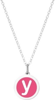 Mini Initial Pendant Necklace in Sterling Silver and Hot Pink Enamel, 16" + 2" Extender