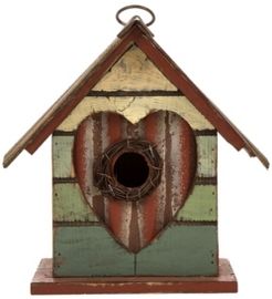 Distressed Solid Wood Birdhouse with Heart