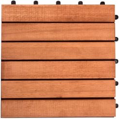 Outdoor Patio 6-Slat Eucalyptus Interlocking Deck Tile Set of 10 Tiles