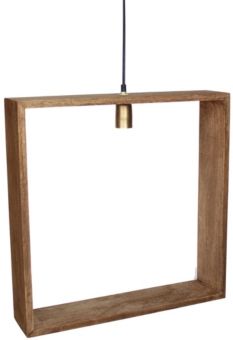 Solis Wooden Square Frame Hanging Pendant in Weathered Vintage-Inspired Bushed Retro Bulb Holder 25 Watt