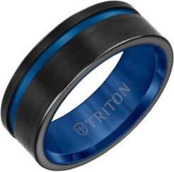 8MM Black & Blue Tungsten Carbide Ring with Asymmetrical Channel