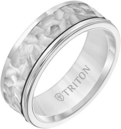 8MM White Tungsten Carbide Ring with 14K White Gold Hammered Insert