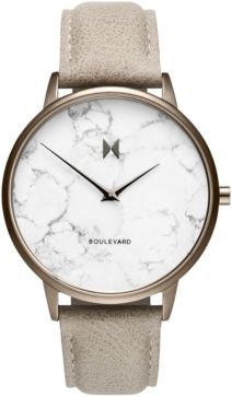 Boulevard Crescent Marble Gray Leather Strap Watch 38mm