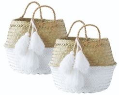 Small Collapsible Palm Leaf Baskets, Set of 2