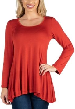 Long Sleeve Solid Color Swing Style Flared Tunic Top