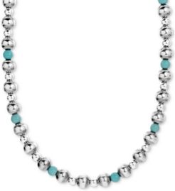 Turquoise Beaded Necklace in Sterling Silver; 15" + 2" Extender
