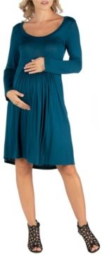 Knee Length Pleated Long Sleeve Maternity Dress
