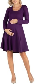 Simple Long Sleeve Knee Length Flared Maternity Dress