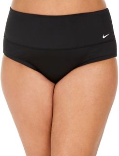 Plus Size Solid Essential High-Waist Banded Bikini Bottoms Women's Swimsuit