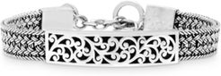 Carved Filigree Bar Woven Bracelet in Sterling Silver