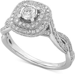 Diamond Double Halo Twist Engagement Ring (5/8 ct. t.w.) in 14k White Gold