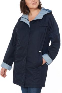 Plus Size Hooded Colorblocked Water-Resistant Raincoat