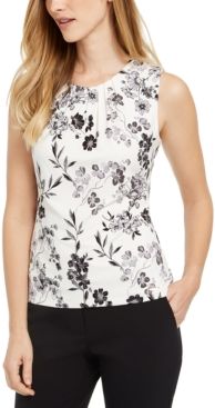Printed Pleat-Neck Blouse