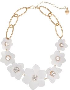 Gold Tone and White Flower Collar Necklace