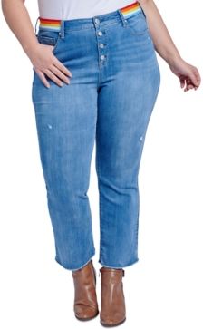 Trendy Plus Size Rainbow-Trim Bootcut Ankle Jeans