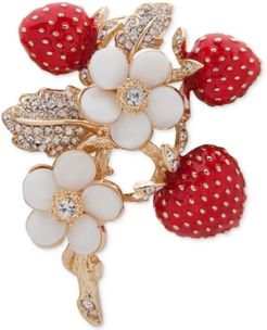 Gold-Tone Crystal Strawberry Pin