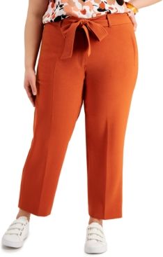 Trendy Plus Size Belted Straight-Leg Pants, Created for Macy's