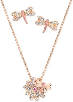 Rose Gold-Tone Dragonfly Crystal Stud Earrings & Pendant Necklace, 14-7/8" + 2" extender