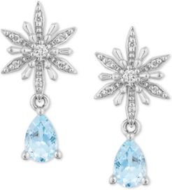 Enchanted Disney Aquamarine (7/8 ct. t.w.) & Diamond (1/10 ct. t.w.) Elsa Drop Earrings in Sterling Silver
