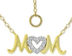 Cubic Zirconia "Mom" Nameplate Pendant Necklace in Sterling Silver & 18k Gold-Plate, 16" + 2" extender, Created for Macy's